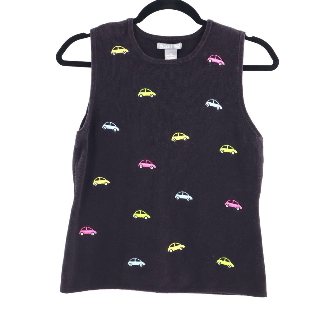 Eagles Eye Knit Car Tank Top Women‎ M Black Retro Novelty School Academia
